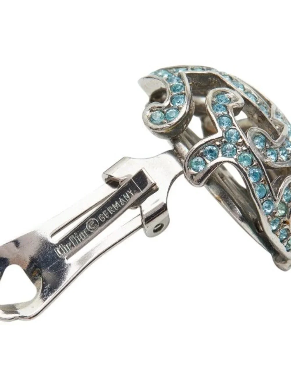 Dior Earrings Silver Blue Metal Rhinestone - Picture 4 of 5